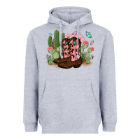 Heather Grey cowboy boots with cactus Heavyweight Hoodie - MaliasSmallBusiness