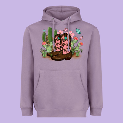 Heavyweight Hoodie cowboy boots with cactus