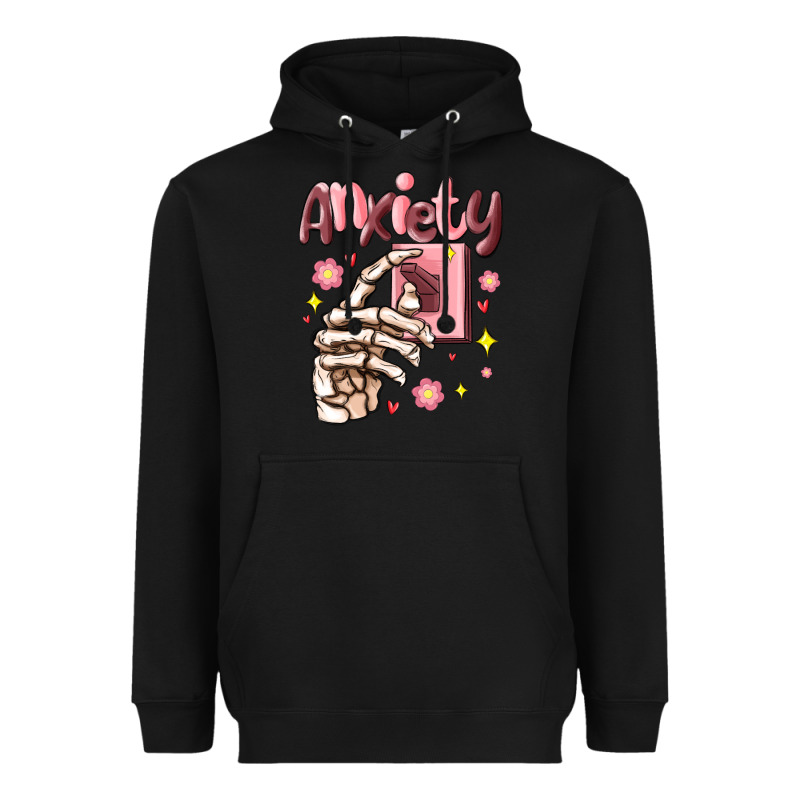 Anxiety Skeleton Hand Heavyweight Hoodie by MaliasSmallBusiness | Teevron