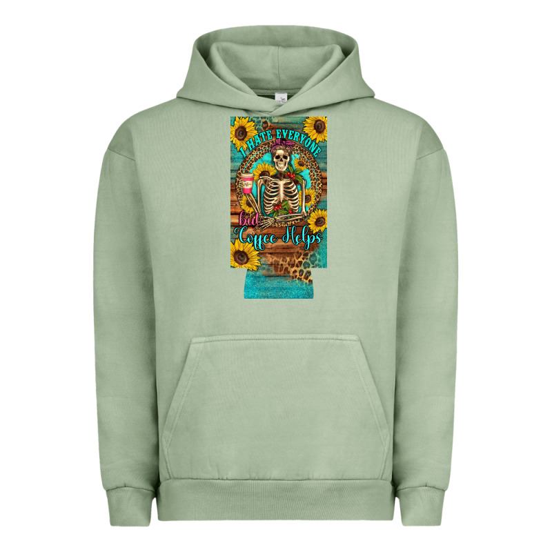 I Hate Everyone But Coffee Helps Western Skeleton Coffee Sunflowers 12 Urban Hoodie by Artiststas | Teevron