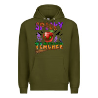 Army Green spooky teacher Premium Hoodie - BundleAndBundleShop