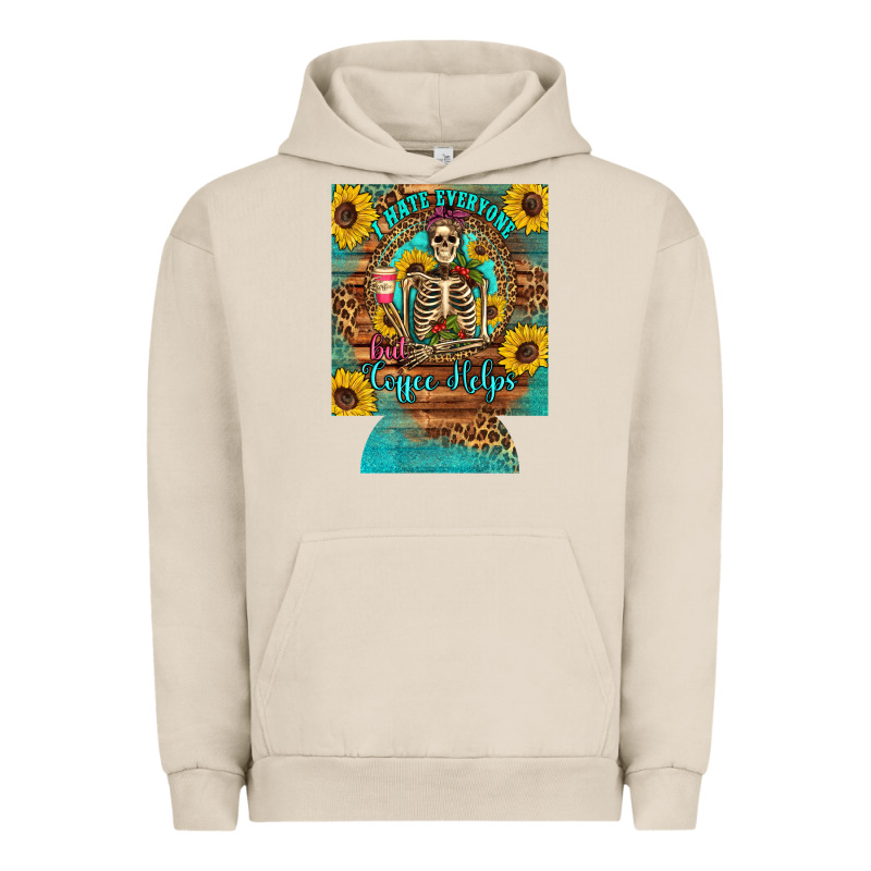 I Hate Everyone But Coffee Helps Western Skeleton Coffee Sunflowers 12 Urban Hoodie by Artiststas | Teevron