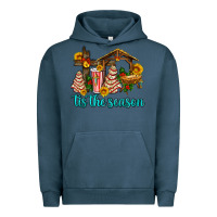 Pigment Midnight Navy tis the seasin with christmas cake abd jesus Urban Hoodie - AdoDesignShop