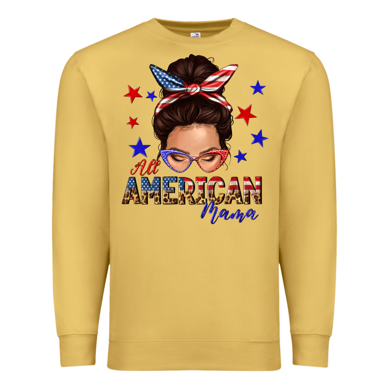 All American Mama Messy Bun Premium Sweatshirt by texasbilliewilder | Teevron