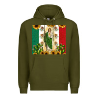 Army Green San Judas with Mexican Flag Premium Hoodie - JahusDesignShop