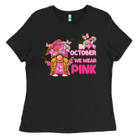 Black in october we wear pink gnome Ladies Tee - BarkalooDesign