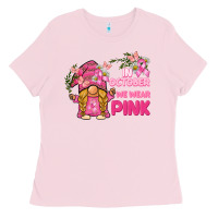 Bubblegum Pink in october we wear pink gnome Ladies Tee - BarkalooDesign