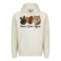 Oatmeal Heather peace love tigers head Premium Hoodie - JahusDesignShop