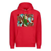 Red san judas leopard cowhide background Premium Hoodie - JahusDesignShop