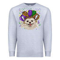 Heather Grey mardi gras hat white pomeranian Premium Sweatshirt - RanaPortraitStore