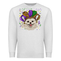 Oatmeal Heather mardi gras hat white pomeranian Premium Sweatshirt - RanaPortraitStore