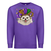 Purple mardi gras hat white pomeranian Premium Sweatshirt - RanaPortraitStore