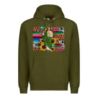 Army Green san judas leopard cowhide sunflower background Premium Hoodie - JahusDesignShop
