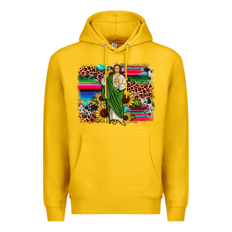 San Judas Leopard Cowhide Sunflower Background Premium Hoodie by JahusDesignShop | Teevron