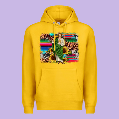 San Judas Leopard Cowhide Sunflower Background Premium Hoodie Designed By Jahusdesignshop