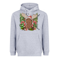 Heather Grey christmas reindeer Heavyweight Hoodie - MaliasSmallBusiness