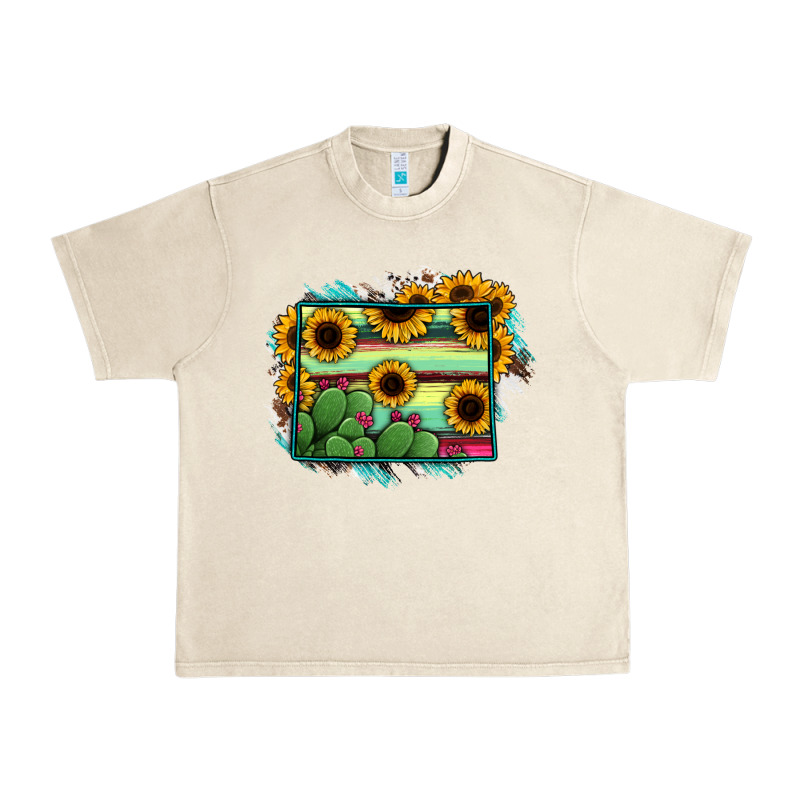 Wyoming Map Sunflower Cactus Serape Urban Heavy Tee by RanaPortraitStore | Teevron