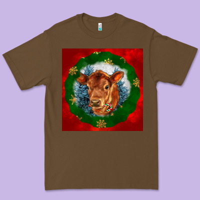 Christmas Red Angus Calf Head Premium Tee Designed By Lillyallendesigns