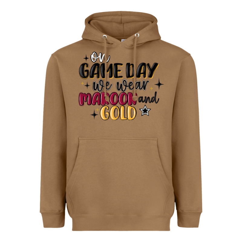 On Game Day We Wear Maroon And Gold Heavyweight Hoodie by MaliasSmallBusiness | Teevron