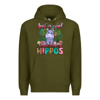Army Green just a girl who loves hippos Premium Hoodie - Artiststas