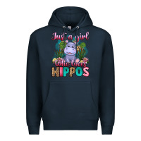Navy just a girl who loves hippos Premium Hoodie - Artiststas
