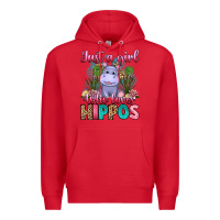 Red just a girl who loves hippos Premium Hoodie - Artiststas