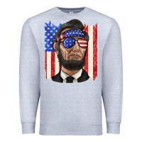 Heather Grey American flag with lincoln Premium Sweatshirt - texasbilliewilder