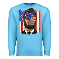 Ocean Blue American flag with lincoln Premium Sweatshirt - texasbilliewilder