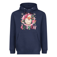 Navy pink santa 'tis the season Heavyweight Hoodie - MaliasSmallBusiness