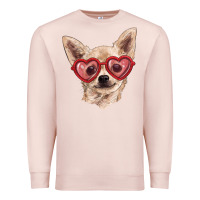 Pale Pink chihuahua dog with love glasses Premium Sweatshirt - RanaPortraitStore