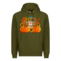 Army Green fall scarecrow with pumpkins Premium Hoodie - Artiststas