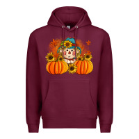 Burgundy fall scarecrow with pumpkins Premium Hoodie - Artiststas