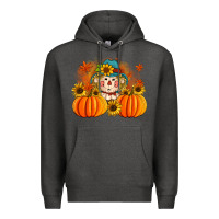 Charcoal Heather fall scarecrow with pumpkins Premium Hoodie - Artiststas