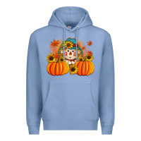 Colony Blue fall scarecrow with pumpkins Premium Hoodie - Artiststas