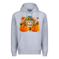 Heather Grey fall scarecrow with pumpkins Premium Hoodie - Artiststas