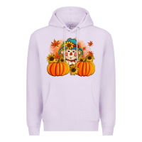 Lilac fall scarecrow with pumpkins Premium Hoodie - Artiststas