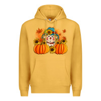 Mustard fall scarecrow with pumpkins Premium Hoodie - Artiststas