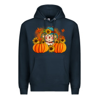Navy fall scarecrow with pumpkins Premium Hoodie - Artiststas
