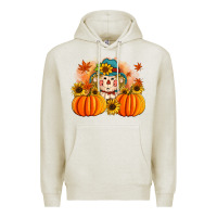 Oatmeal Heather fall scarecrow with pumpkins Premium Hoodie - Artiststas