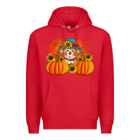 Red fall scarecrow with pumpkins Premium Hoodie - Artiststas