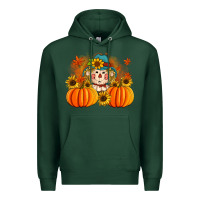 Sports Green fall scarecrow with pumpkins Premium Hoodie - Artiststas