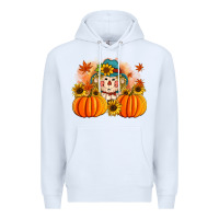 White fall scarecrow with pumpkins Premium Hoodie - Artiststas