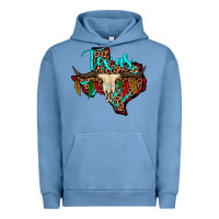 Pigment Pebble Blue bullskull texas map Urban Hoodie - JahusDesignShop