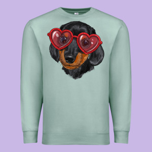 Dachshund With Love Glasses Premium Sweatshirt Designed By Ranaportraitstore