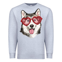 Heather Grey husky with love glasses Premium Sweatshirt - RanaPortraitStore