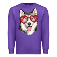 Purple husky with love glasses Premium Sweatshirt - RanaPortraitStore