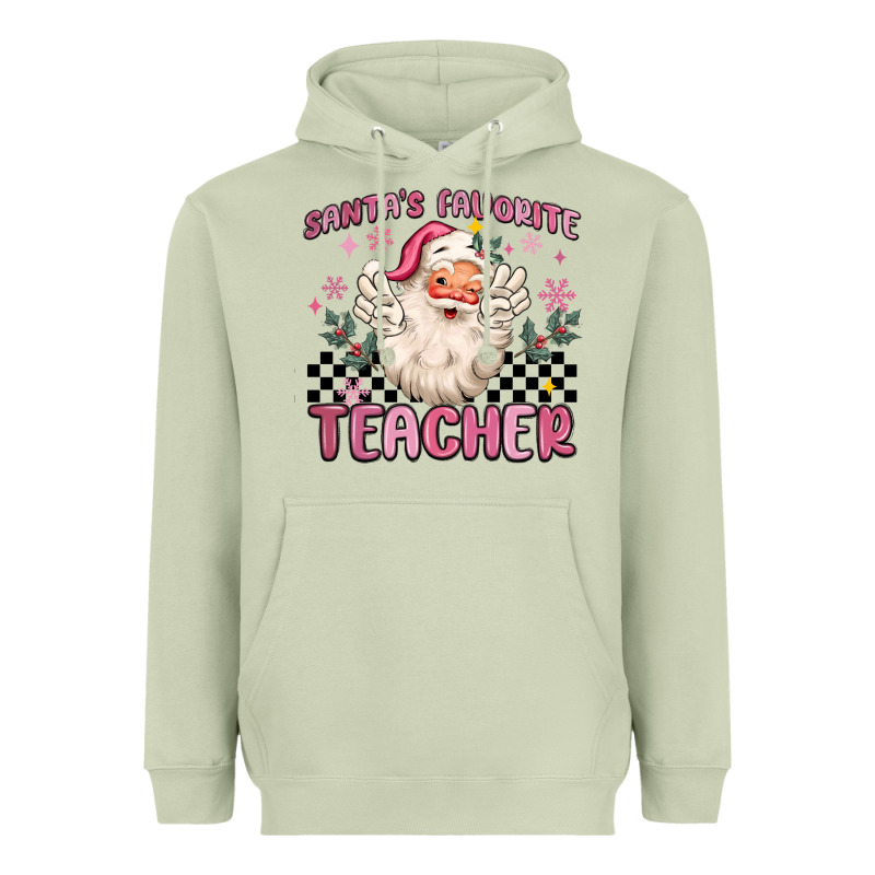 Santa's Favorite Teacher Heavyweight Hoodie by MaliasSmallBusiness | Teevron