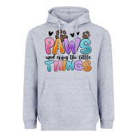 Heather Grey paws and enjoy the little things Heavyweight Hoodie - MaliasSmallBusiness