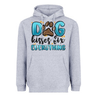 Heather Grey dog kisses fix everything Heavyweight Hoodie - MaliasSmallBusiness