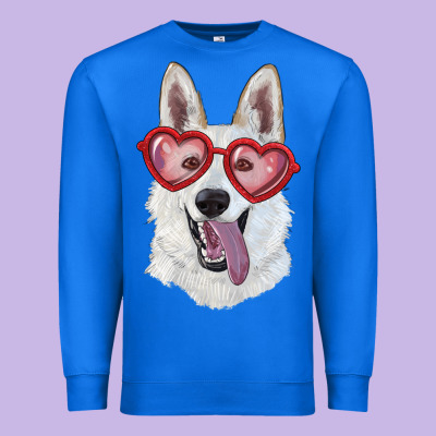 Premium Sweatshirt white shepherd with love glasses